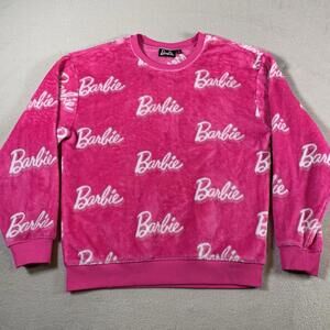 Y2K Barbie Sweater Womens Medium‎ Furry All Over Print Movie Ladies Fleece M